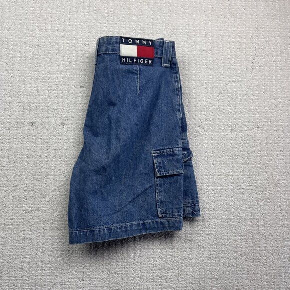 VTG 90s Tommy Hilfiger Cargo Shorts Wom 12 Blue Denim Carpenter Jean Canada Made - Picture 12 of 12